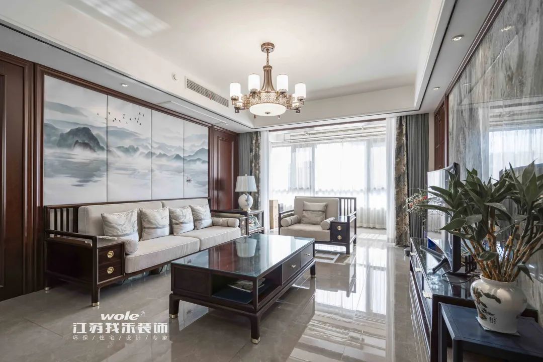 我樂(lè )裝飾·實(shí)景案例：120㎡新中式三居室，水墨丹青，浸透在骨子里的貴氣與清寧！